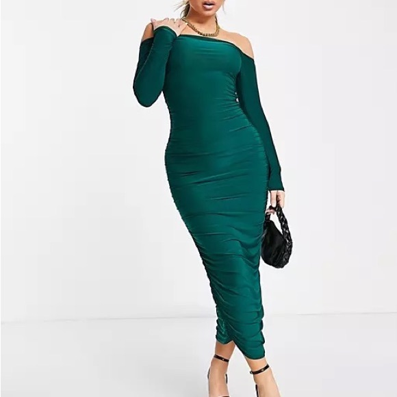 Missguided | Dresses | Bardot Slinky Ruched Midaxidressdeep Green